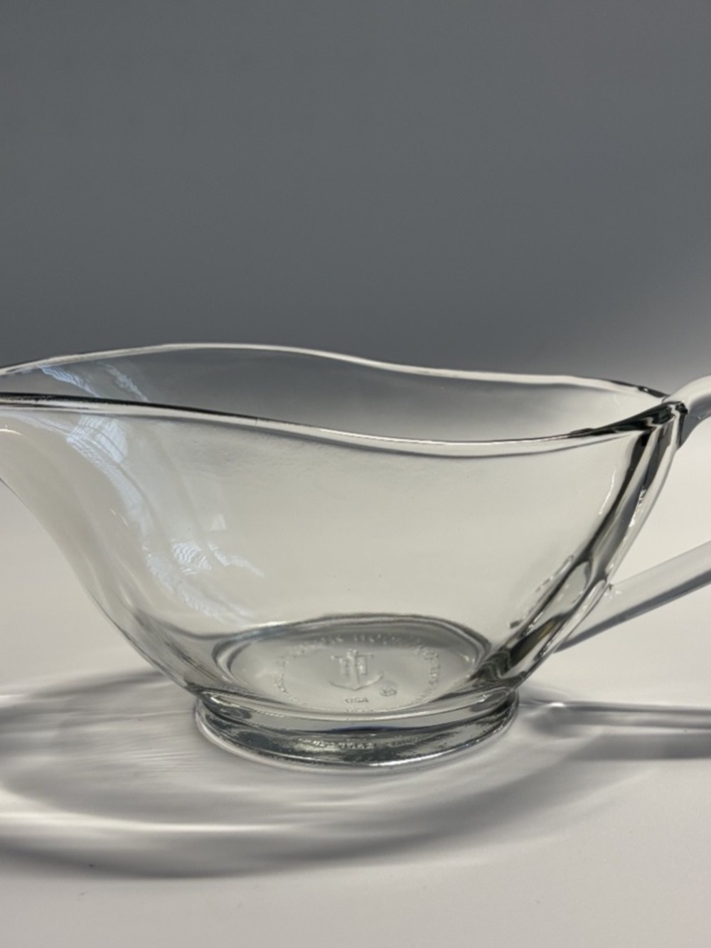 VTG Anchor Hocking Glass Gravy Boat 9" Clear Glass Sauce Server Syrup Made USA